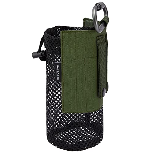 BASSDASH Tactical Molle Water Bottle Pouch with Carabiner Foldable Mesh Holder Bag for Travel Fishing Hunting Hiking Outdoor Activities - color: Army Green with Molle Straps