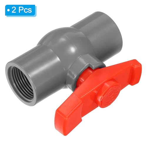 PATIKIL PT3/4 PVC Ball Valve, 2 Pack Threaded Shut-off Valve with Easy to Rotate Handle for Water Flow Control, Gray/Red