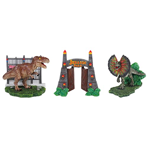 Penn-Plax Jurassic Park Officially Licensed 3-Piece Aquarium Ornament Bundle – Includes T-Rex Park Gate, and Dilophosaurus Decorations – Small - style: 3 piece Bundle