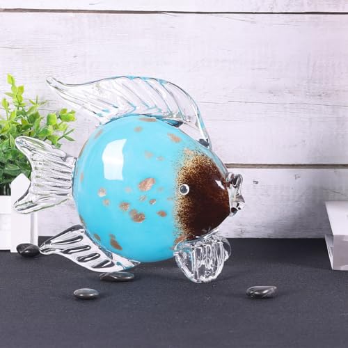 QIANLING Glass Fish Figurines - Coastal Home Decor, Modern Ocean Centerpieces for Living Room, Dining Area, Bathroom, Office, Coffee Table, Beach House, Nautical, Seaside, Entrance, Shelf Display - color: Blue & White Fish