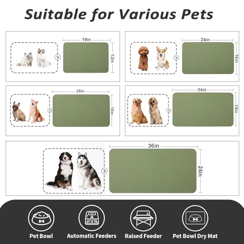 HotLive Dog Food Mat - Absorbent Cat Mat for Food and Water, No Stains Pet Feeding Bowl Mat, Easy to Clean Pet Placemats, Quick Dry Dog Water Dispenser Mat for Messy Drinkers | Green 12"x 19" - color: Green, size: 12"x19"