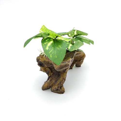 Aquarium Decor, Resin Wood Ornament with Silk Leaves for Betta Fish Tank, Driftwood for Aquarium Landscape Accessories, Reptiles Tank