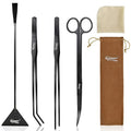 hygger Long Stainless Steel Premium Aquarium Tools, 4 PCS Aquatic Plant Tweezers Scissors Spatula Kits Comes with 1 Cleaning Cloth, for Fish Tank Starters - color: Black