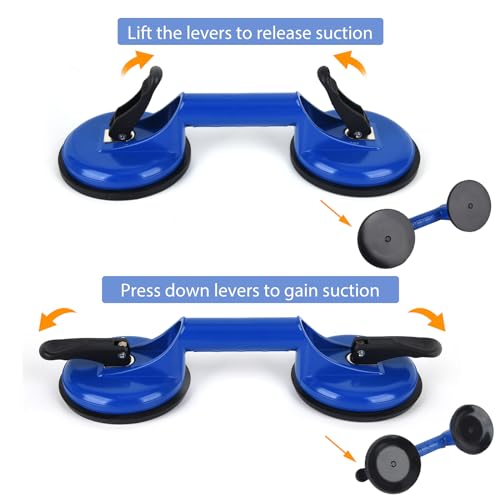 FCHO Suction Cups Heavy Duty Aluminum Vacuum Plate Handle Glass Holder Hooks to Lift Large Glass/Tile Lifter/Moving Glass/Pad for Lifting/Dent Puller (Blue,2 Pack) - color: Blue