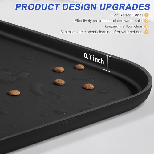 SMILOOL Silicone Pet Food Mat with Raised Edge for Food and Water Bowl, Dog Feeding Mats, Cat Food Trays for Floor Waterproof, Rubber Tray for Dogs and Cats, 19 x 12 x 0.7 Black - color: Black, size: 19"L x 12"W