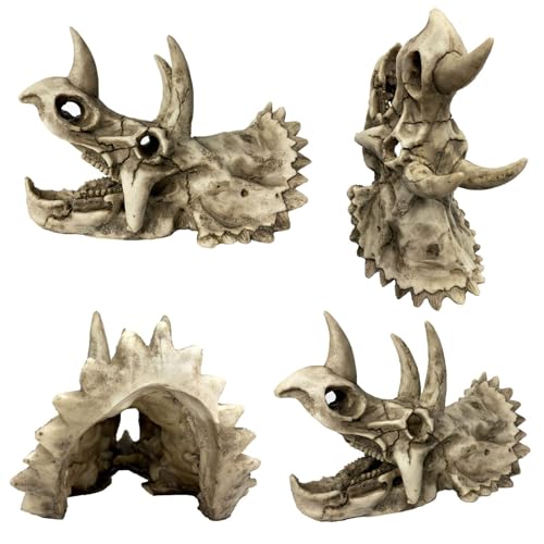 kathson Large Resin Dinosaur Triceratops Skull Décor Aquarium Decoration Reptiles Hideout Fish Tank Ornament Home Landscape Decor - style: Triceratops Skull