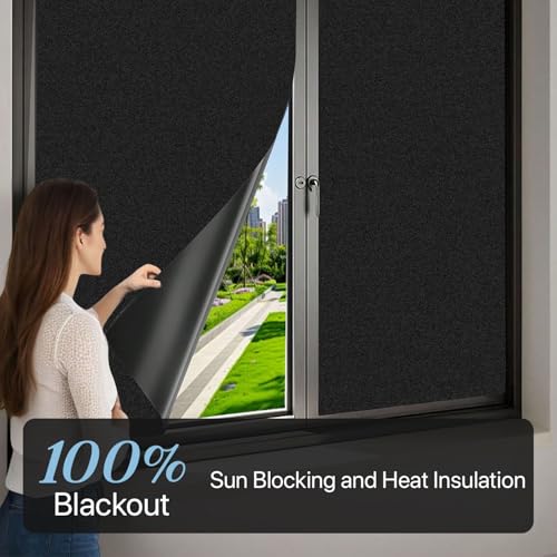 Niviy Blackout Window Film Sun Blocking, Black Out Windows Cling, Room Darkening Removable Window Cover Tint for Aquarium, Bedroom, Garage, Skylight, Fish Tank 23.6 x 78.7 Inches - color: Black, size: 23.6"x 78.7"