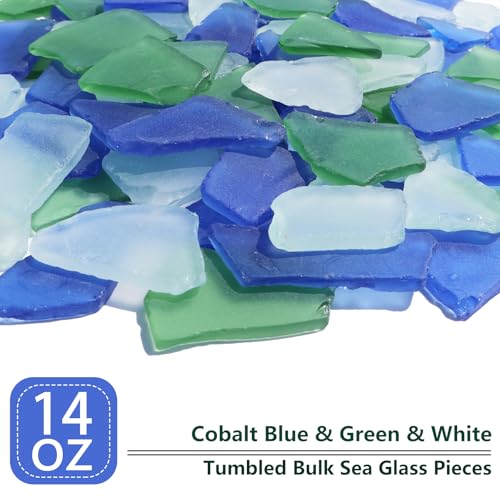 QYGL Sea Glass for Crafts - 14oz Frosted Seaglass Pieces - Vase Filler and Aquarium Ornament, DIY Craft Supplies for Art, Beach Weddings, and Home Decor (Cobalt Blue, Green, White) - color: Cobalt Blue, Green, White