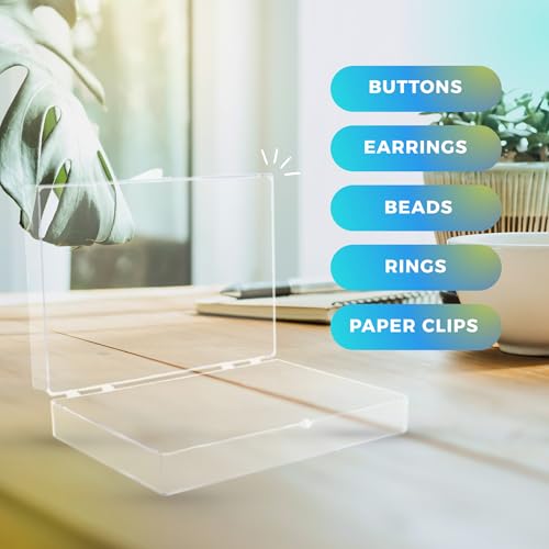 Clear Hinged Plastic Storage Boxes (4 Pack) – 7" x 5" x 1.75" Small Organizer Containers for Crafts, Games, Office Supplies – Stackable, Durable, BPA-Free, Made in USA - size: 7.0" x 5.0" x 1.75"