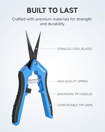 Fondwell 6.5" Garden Shears Pruning Scissors: 2 Pack of Lightweight Bud Trimming Scissors for Precision Cutting - Non-Stick Curved Blade - style: 2pcs Trimming Scissors (Curved Blades)