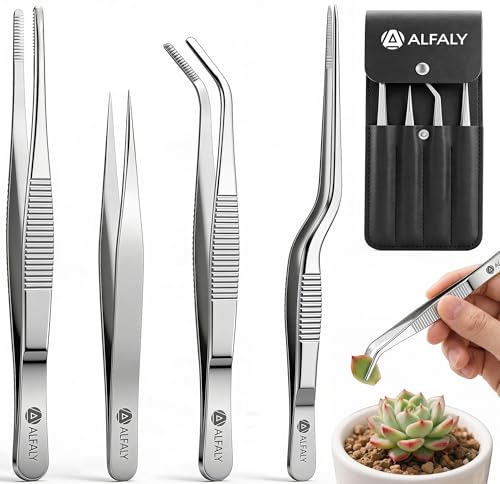4pcs Garden Tweezers Set - 6.3" Long Plant Tweezers for Succulent, Bonsai & Cactus Gardening - Stainless Steel Multi Purpose Seed Tweezer Tools For Kitchen, Crafts, Aquarium, Reptile