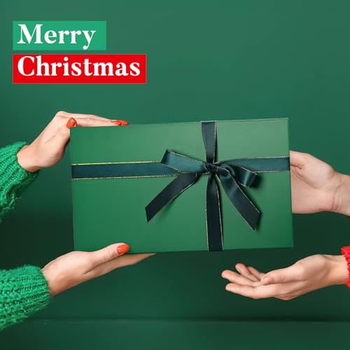 LIFELUM 5 Pack Christmas Gift Boxes Large Green Boxes of Gifts 13.85 x 8.35 x 4.45 inch Gift Boxes with Strong Magnetic Lid for Presents Contains Card, Ribbon, Filler,Sticker - color: Dark Green, size: 1 count (Pack of 5)