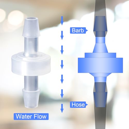 1/4 Inch Check Valve, 4 Packs 6mm One-Way Barb Hose for Fuel, Gas, Liquid, Air, Plastic Water Stops, Micro Diaphragm Check Valve for Air Intake Feed (6mm, White)
