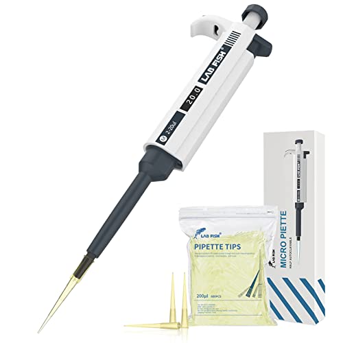 LAB FISH Laboratory Micropipette 2-20ul Capacity High Accurate Single Channel Pipettor Manual Adjustable Volume Pipettes Increment 0.5ul with 600pcs 200ul Pipette Tips Set - style: 2-20ul Set