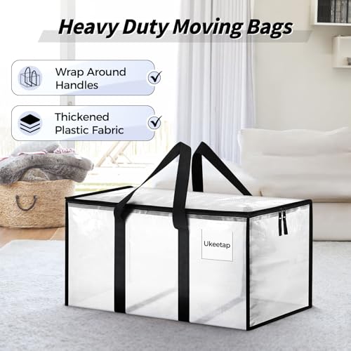 16 Pack Extra Large Heavy Duty Moving Bags, Clear Storage Bins with Lids, Reinforced Handles & Heavy-Duty Zippers Moving Boxes Storage Bags Totes for Clothes Packing, Dorms, College Supplies, Clear - color: Clear, size: 16 Pack