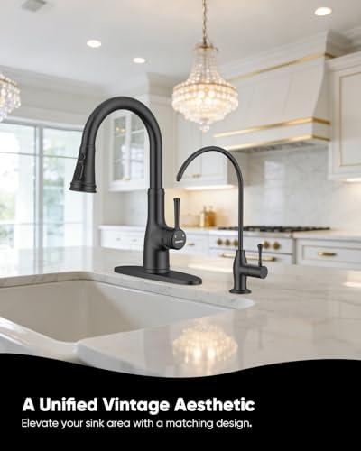 WEWE Vintage Drinking Water Faucet, Lead-Free Stainless Steel Kitchen Water Filter Faucet for Reverse Osmosis System, Non-Air Gap RO Beverage Faucet, Matte Black - color: Matte Black, style: Antique
