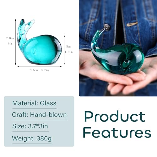 HDCRYSTALGIFTS Blown Glass Whale Figurine Collectibles 3.5'' Handmade Glass Sea Animal Paperweight Aquarium Decor Gift for Mom Women Ocean Lovers - color: Whale