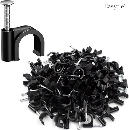 Easytle Plastic Cable Clamps Nail in Cable Clips 100 Pcs 10mm Cable Wire Clips Cable Tacks Coax Cable Clips Speaker Wire Clips Cable Nails for Cords Ethernet Cable Clips Black RG6 RG59 CAT6 RJ45