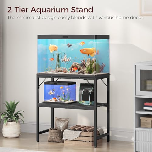 MAHANCRIS 20 Gallon Fish Tank Stand, Aquarium Stand with 2-Tier Storage Shelves, Heavy Duty Breeder Turtle Terrarium Stand Rack for Home Office, 24.0" L x 11.8" W x 24.4" H, Black FTBK2001 - color: Black, size: 20 Gallon