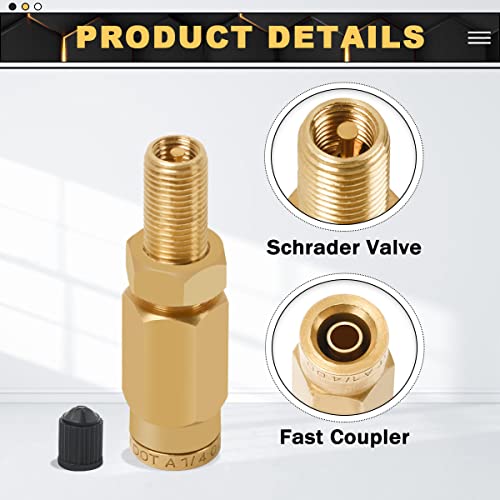 2 Packs 1/4" Air Value Inflation Schrader Valve, Schrader Valve Adapter with Push to Connect Button for 1/4" OD Air Hose Fittings for Semi Trucks Trailers - size: 1/4" OD 2PCS, style: Schrader Valve