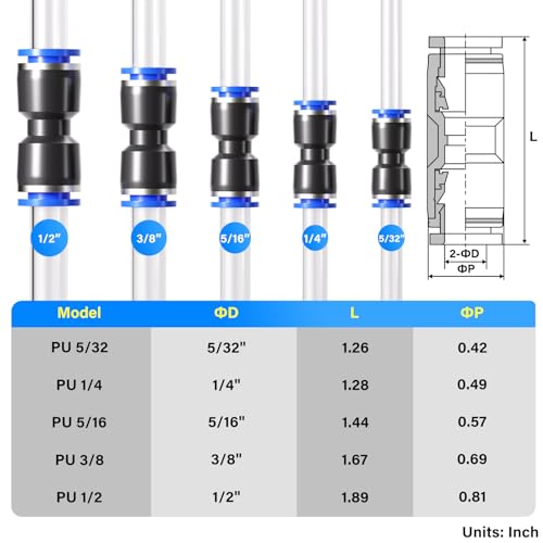 TAILONZ PNEUMATIC 30 pcs Straight Push Connectors Plastic Quick Release Connectors Air Line Fittings for 1/4 5/16 3/8 Tube (2 Way) - size: 1/4''OD/5/16''OD/3/8''OD, style: 30PCS
