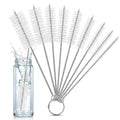 Mini Straw & Pipe Cleaning Nylon Brushes | 10 Brush Set | 8 inch Length | Flexible, Non-Scratch, Rust-Resistant Steel Handle | Reusable Straws, Pipes, Tubes, Mini Bottles etc