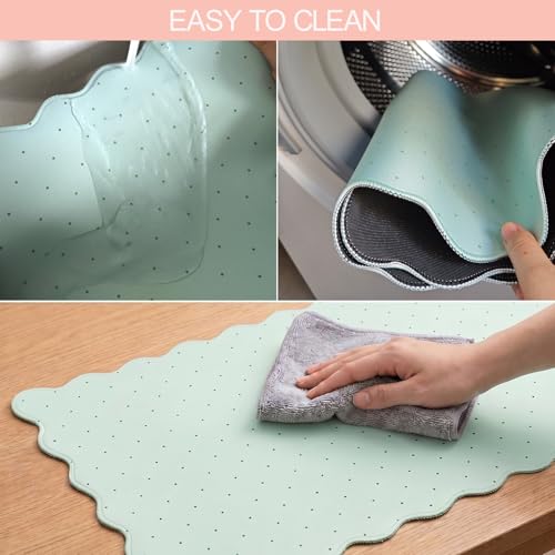 Cute Scalloped Desk Mat with Mint Green Polka Dot Pastel Large Mouse Pad Computer Mat Aesthetic Keyboard Mat for Desktop Laptop Protector for Office & Home - color: A2- Mint Green