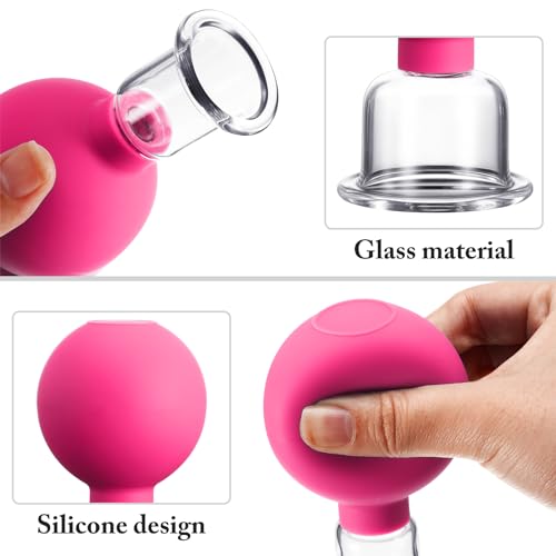 BBTO 4 Pieces Glass Cupping Set Glass Silicone Cupping Cups Massage Vacuum Suction Cupping Cups for Body Face Leg Arm Back Shoulder Muscle and Joint Pain (Rose) - color: Rose