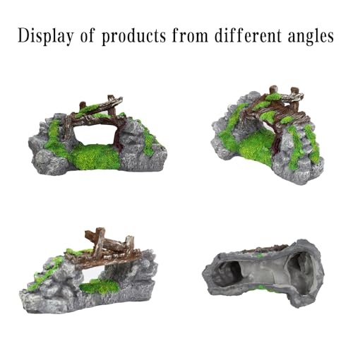 Resin Fish Tank Decoration Come with Bridge and Rockery Element Fish Tank Decoration for Aquarium and Domestic Fishs Tank (A)