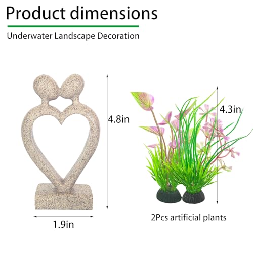 Sandstone Statue Fish Tank Ornaments, Small Fish Aquarium Decorations Home Decor for Goldfish Shrimps, Heart - color: Loving Kiss