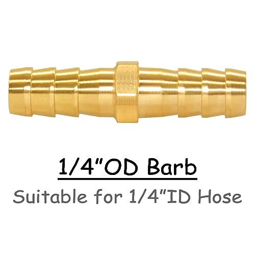 Uenede 8PCS Brass 1/4"OD Barb Splicer Mender Hose Barb Fitting Straight 2-Way Union Garden Hose Repair Fittings for Water/Oil/Gas - size: 1/4" Barb, style: Straight (2 Way)