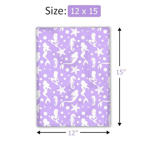 12x15 (50) Purple Mermaids Designer Poly Mailers Waterproof Self Sealing Tear Resistant Polymailers Shipping Envelopes Premium Printed Bags For Small Businesses - color: Mermaids, size: 12x15