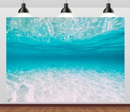 BELECO 5x3ft Fabric Underwater Backdrop Blue Deep Sea Ocean Waves Seabed Sand Sunlight Rays, Under The Sea Background Aquarium Backdrop Undersea Party Decorations Baby Shower Birthday Photo Prop
