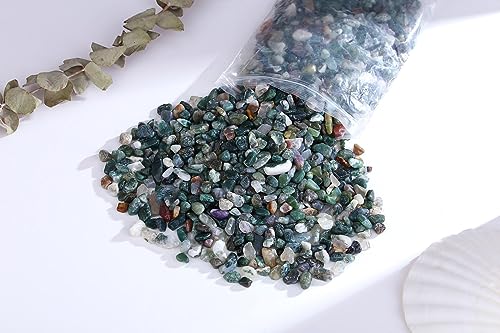 QINJIEJIE Aquatic Agate Crystals Chips Natural Stone Gravel Bulk Crushed Rocks Pieces Polished Quartz Stone 0.55Lbs Decorative Fish Tank Pebbles Vase Filler Irregular Shaped Tumbled Gemstone for Home - color: Aquatic Agate, size: 0.55 Pound
