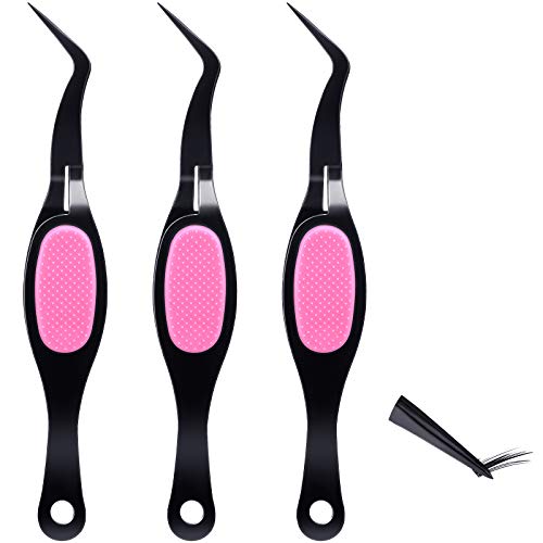 Mudder 3 Pieces Reverse Craft Tweezers Crossing Lock Tools Stainless Steel Tweezers Grip Precision Curved Beading Jewelry Tools for DIY Craft Supplies