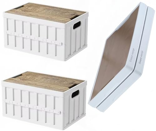 VIMI 50L Collapsible Storage Bins with Lids Stackable Utility Crates with Handles Plastic Large Folding Containers for Organizing Tools,Books,Food,Drinks,Camping&Transport (White-2 Pack) - color: White-2 Pack