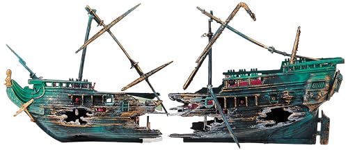 Penn-Plax Shipwreck Aquarium Decoration Ornament with Moving Masts, Lifeboat, and Bubble Action