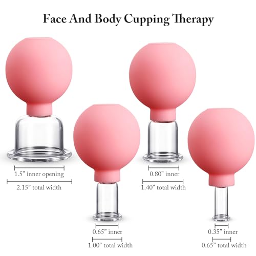 BBTO 4 Pieces Glass Cupping Set Glass Silicone Cupping Cups Massage Vacuum Suction Cupping Cups for Body Face Leg Arm Back Shoulder Muscle and Joint Pain (Pink) - color: Pink