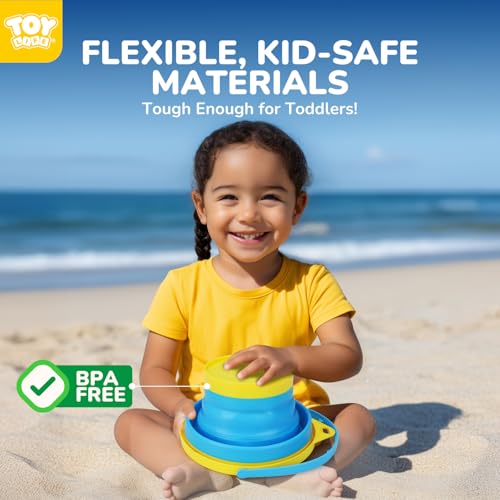 TOY Life 9 Pack Sand Buckets Toys Set with 3 Collapsible Beach Buckets 3 Shovels and 3 Rakes, Toddlers Beach Toys for Kids Ages 4-8 for Camping, Traveling, Fishing, Outdoor Summer Parties - color: 3 Foldable Buckets With 6 Tools