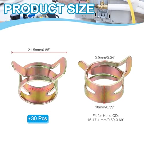 PATIKIL Spring Band Hose Pipe Clamps for 15-17.4 mm OD Hose, 30 Pack Silicone Vacuum Constant Tension Band Clips for Fuel Line Silicone Air Hose Tube Water Pipe, Gold - size: 15-17.4 mm