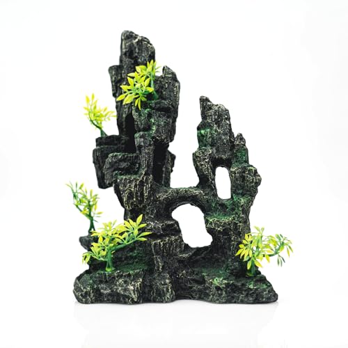 Aquarium Decor - Fish Tank Decorations with Mountain View Stone Ornament, Ideal for Betta, Snails, Turtle, Hiding, Climbing, Exploring, Landscaping, Aquascaping