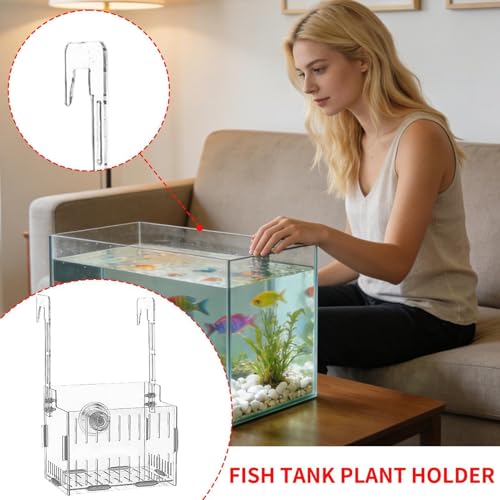 Transparent Aquarium Plant Hanging Rack - Acrylic Top-Mounted Plant Holder | Height Adjustable Double-Hook Hydroponic Planter | for Fish Tank Flower Pot, Aquarium Decorative Accessories - size: Single cell