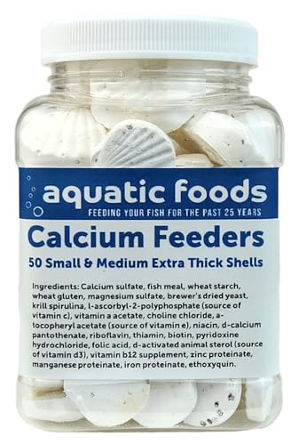 Calcium Feeder Small & Medium Shells. Extra Thick Shells for Shrimp, Snails, Crabs, Crayfish, Hermit Crabs and All Tropical Fish…50 Count Jar - size: 50 Count (Pack of 1)