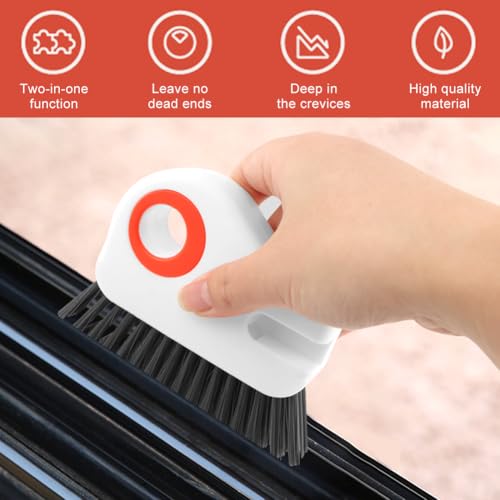 2Pcs 2 in 1 Groove Cleaning Brush, Window Track Cleaning Tools with Hidden Scraper, Multifunctional Hard Bristle Grip Brush for Sliding Door Track, Window Sill