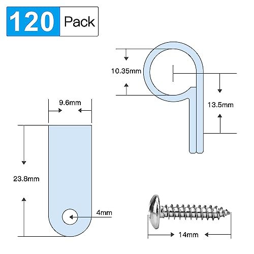 RGBZONE 120pcs 3/8 Inch White R-Type Cable Clips with Screws, Nylon Plastic Wire Clips for Indoor Outdoor Electrical Wire Cord Management (10.4mm, 3/8 Inch) - color: White, size: 3/8 Inch