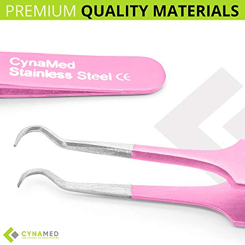 Blackhead Tweezer - Professional Curved Steel Tip Surgical Comedone & Splinter Extractor. Ideal Blemish & Acne Remover Tool Means Flawless Facial Skin (Pink) - color: Pink