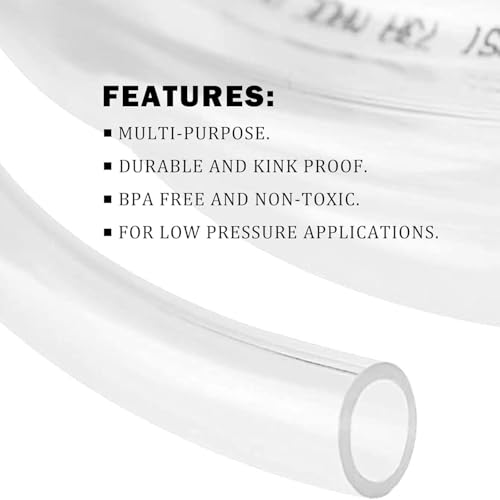 YOUHO 15 Feet PVC- 3/16" ID Clear Vinyl Tubing Food Grade Multipurpose Tube for Beer Line, Kegerator, Wine Making, Aquaponics, Air Hose - color: 15 Feet, size: 3/16" ID