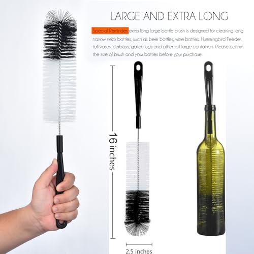 ALINK 3-Pack Long Black Bottle Cleaning Brush for Narrow Neck Beer/Wine/Flask/Thermos/Sport Well, Brewing Bottle Cleaner, 16 Inches - color: Black