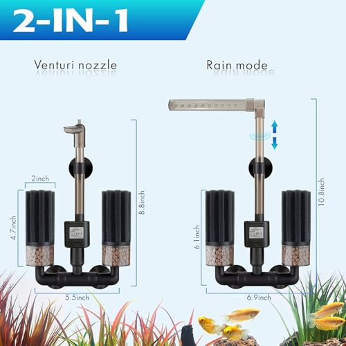 Electric Aquarium Sponge Filter with Submersible Pump, Ultra Quiet Power Filtration, Bio Media & Dual Sponges, Internal Filter for Freshwater & Saltwater Fish Tanks - size: 5 to 20 Gal