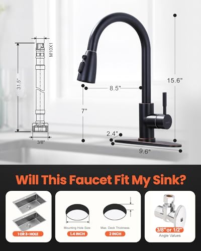 Bronze Kitchen Faucet with Sprayer, WOWOW Stainless Steel Kitchen Sink Faucet Oil Rubbed Bronze, High Arc Pull Down Kitchen Faucets for Sink - color: C: Oil Rubbed Bronze, style: Kitchen Faucet